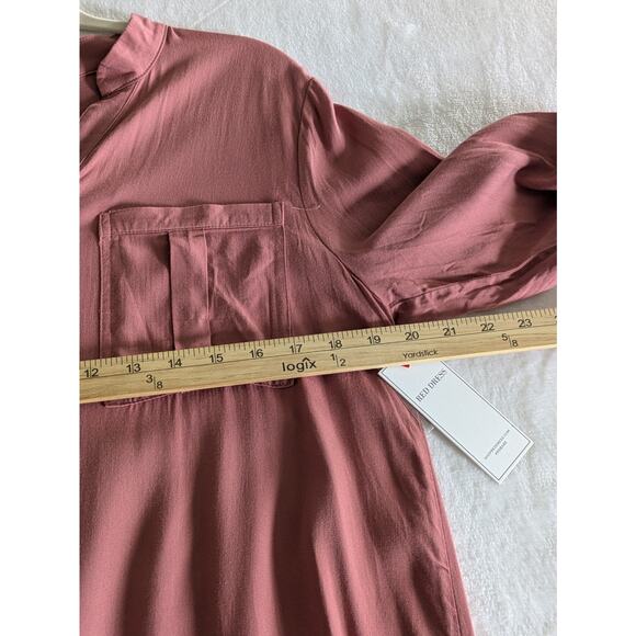 Aura Dress Womens Medium Dusty Rose Pink High Low‎ Tiered Button Down Pockets - Picture 5 of 8